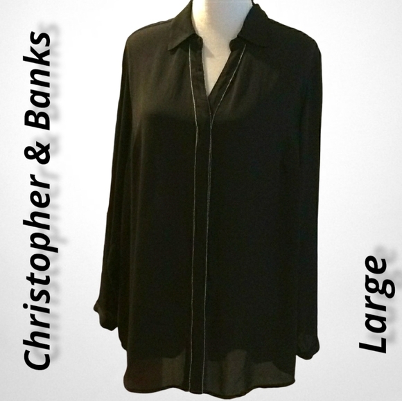 Christopher Banks Tunic Black Semi Sheer L EUC - Picture 1 of 6